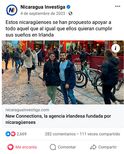 Nicaragua Investiga report on New Connections, an Irish company founded by Nicaraguans