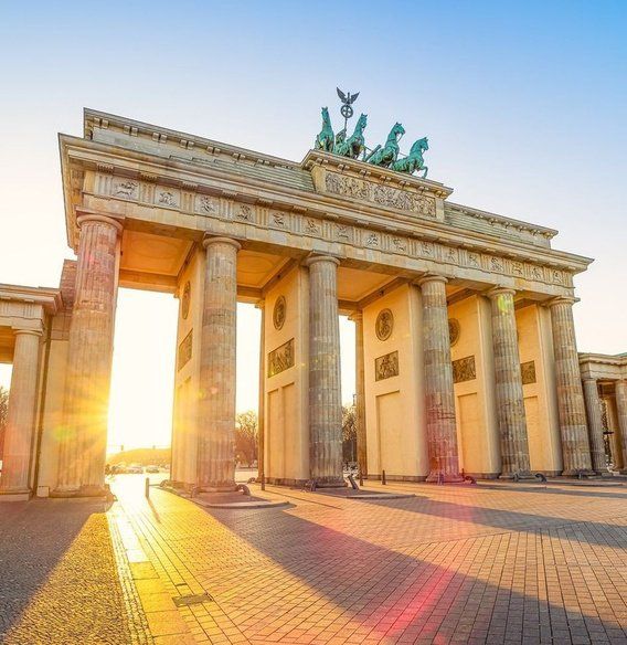Columns of the Brandenburg Gate against the light in Berlin