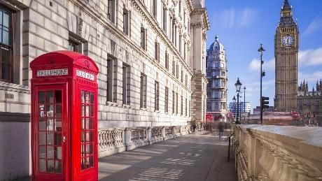 Red telephone box in front of Big Ben in London